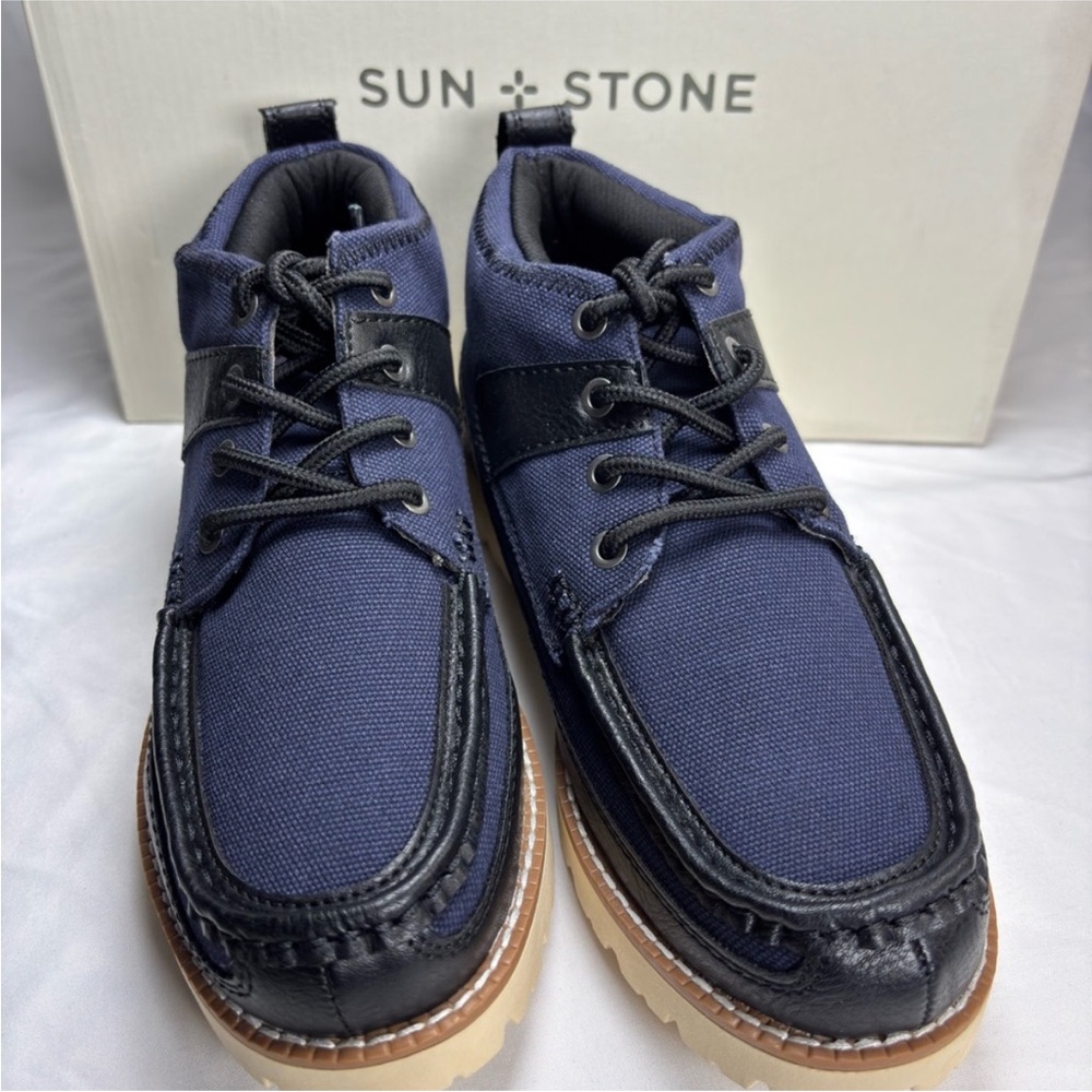 Sun + Stone‎ Kohen Black/Navy Canvas & Leather Moc Toe Boots